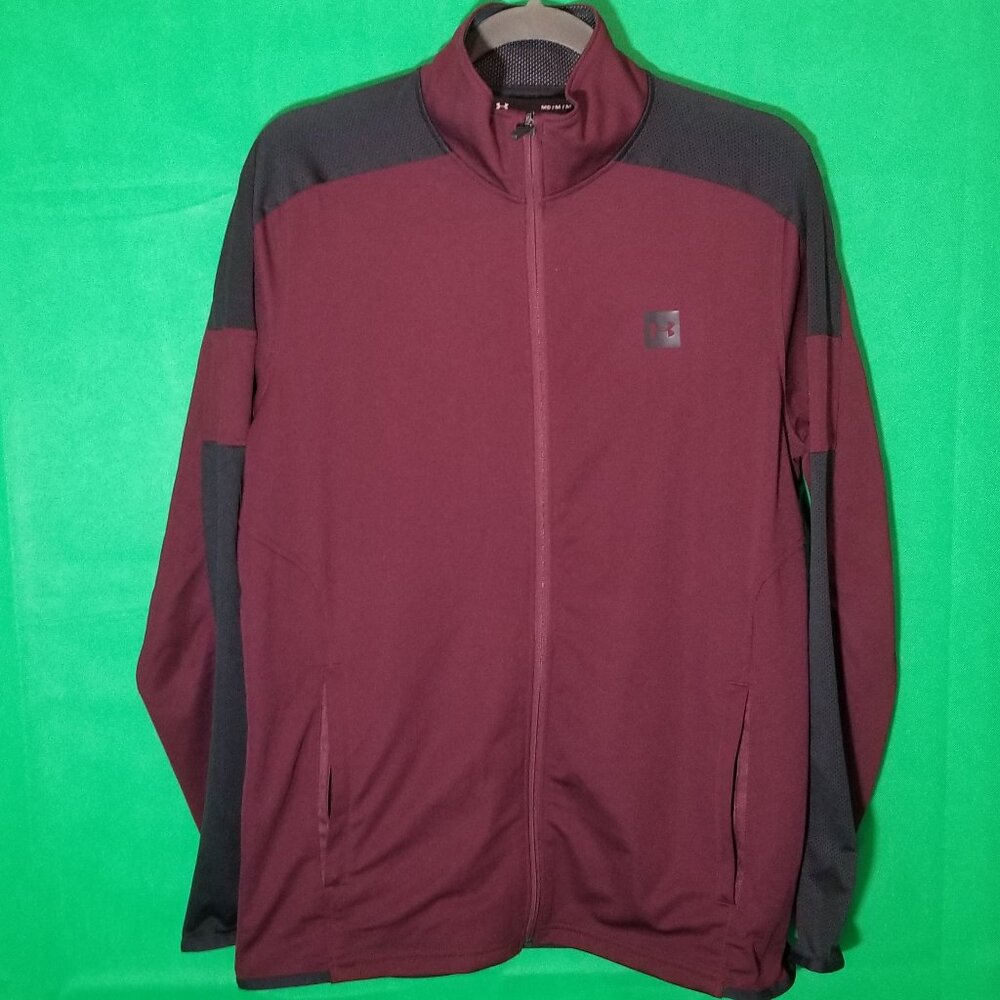 Under Armour Men Medium Fitted Maroon Black Full Zip Light Jacket Pockets